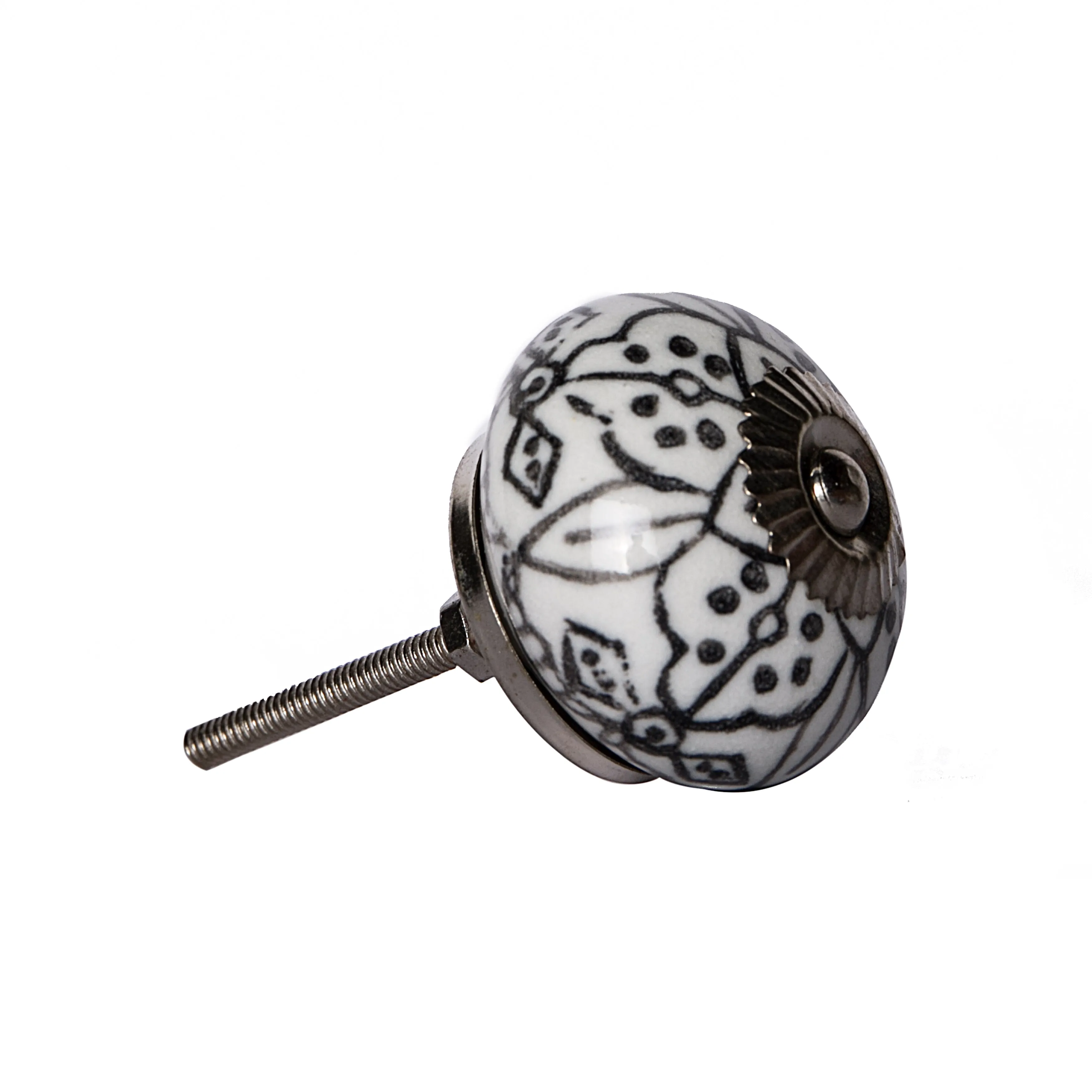 Knob-It Home Decor Classic Cabinet & Drawer Knobs-White/Black Flower/Pewter