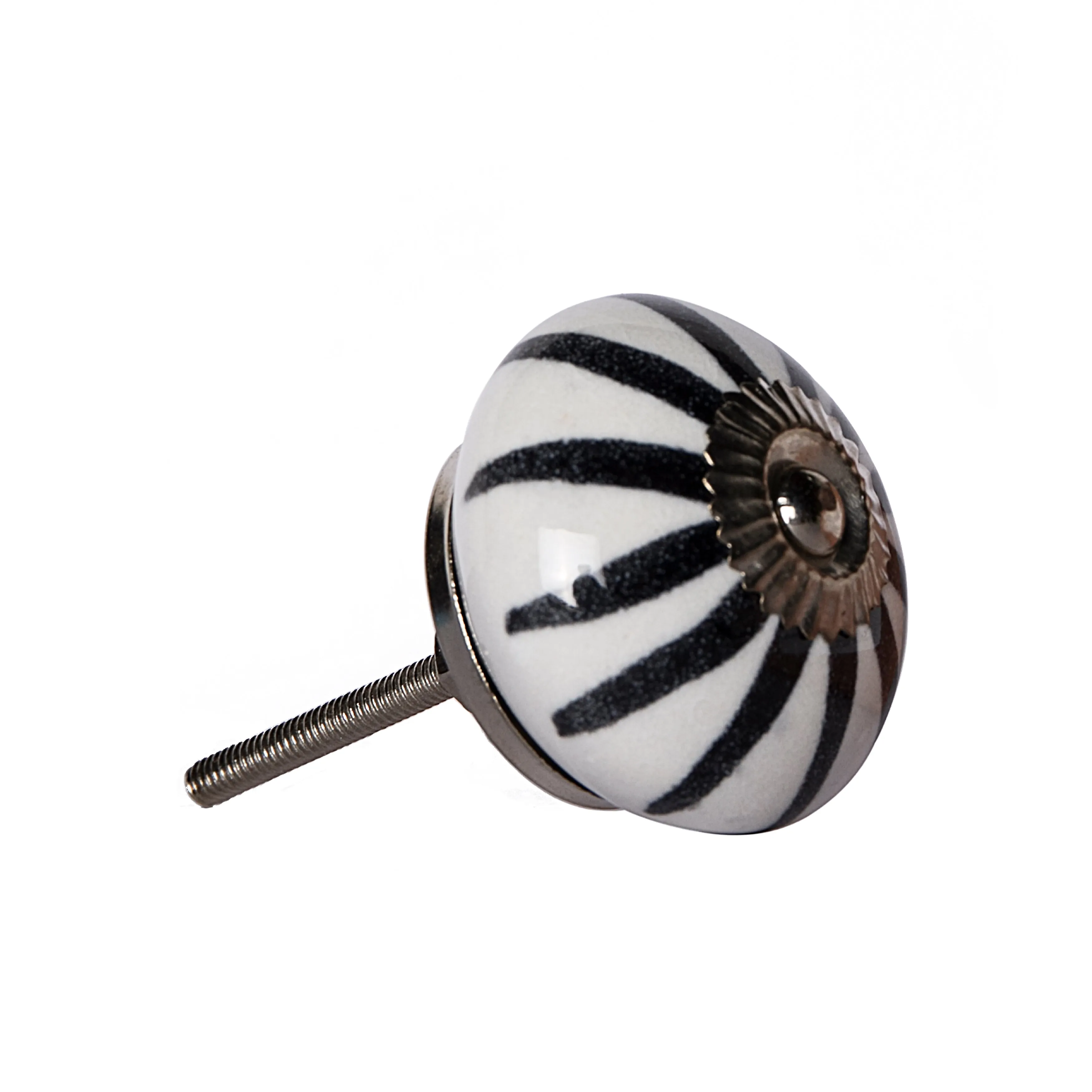 Knob-It Home Decor Classic Cabinet & Drawer Knobs-White/Black Stripe/Silver