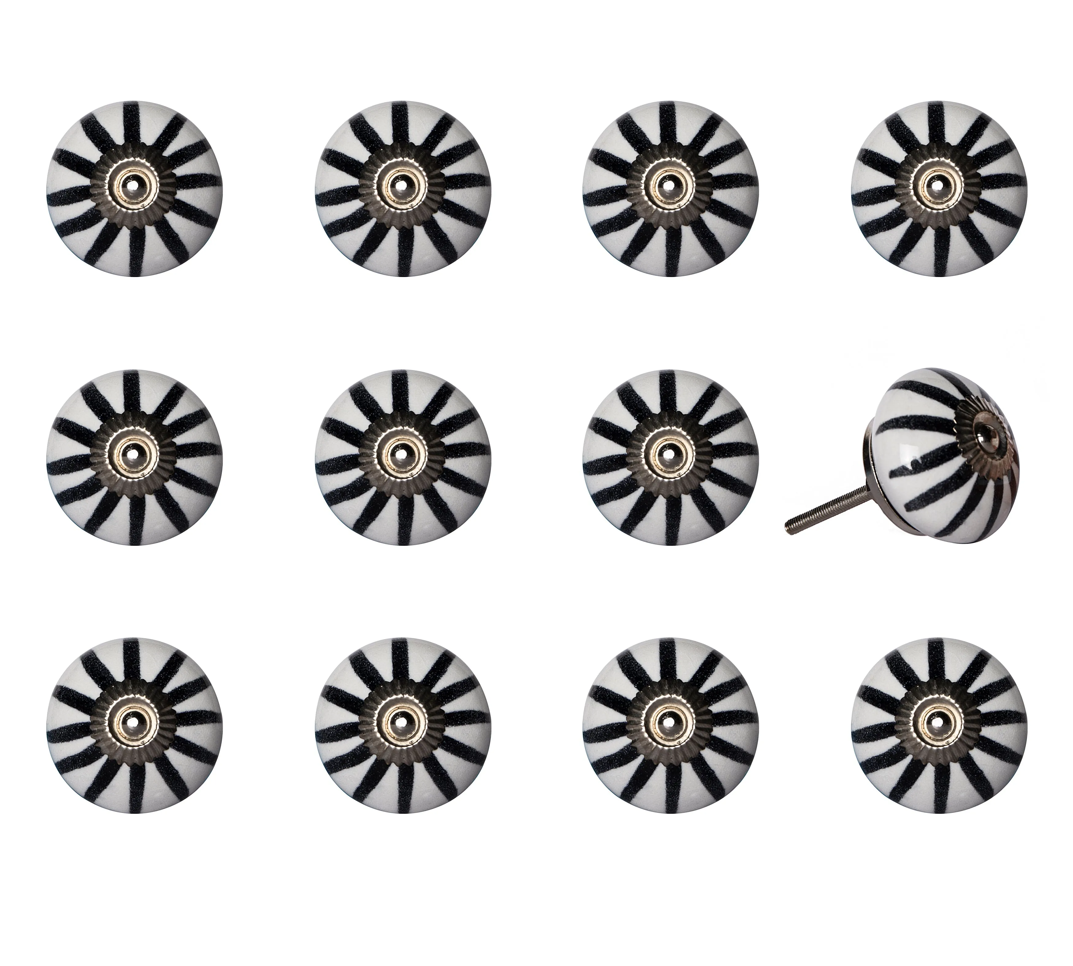 Knob-It Home Decor Classic Cabinet & Drawer Knobs-White/Black Stripe/Silver