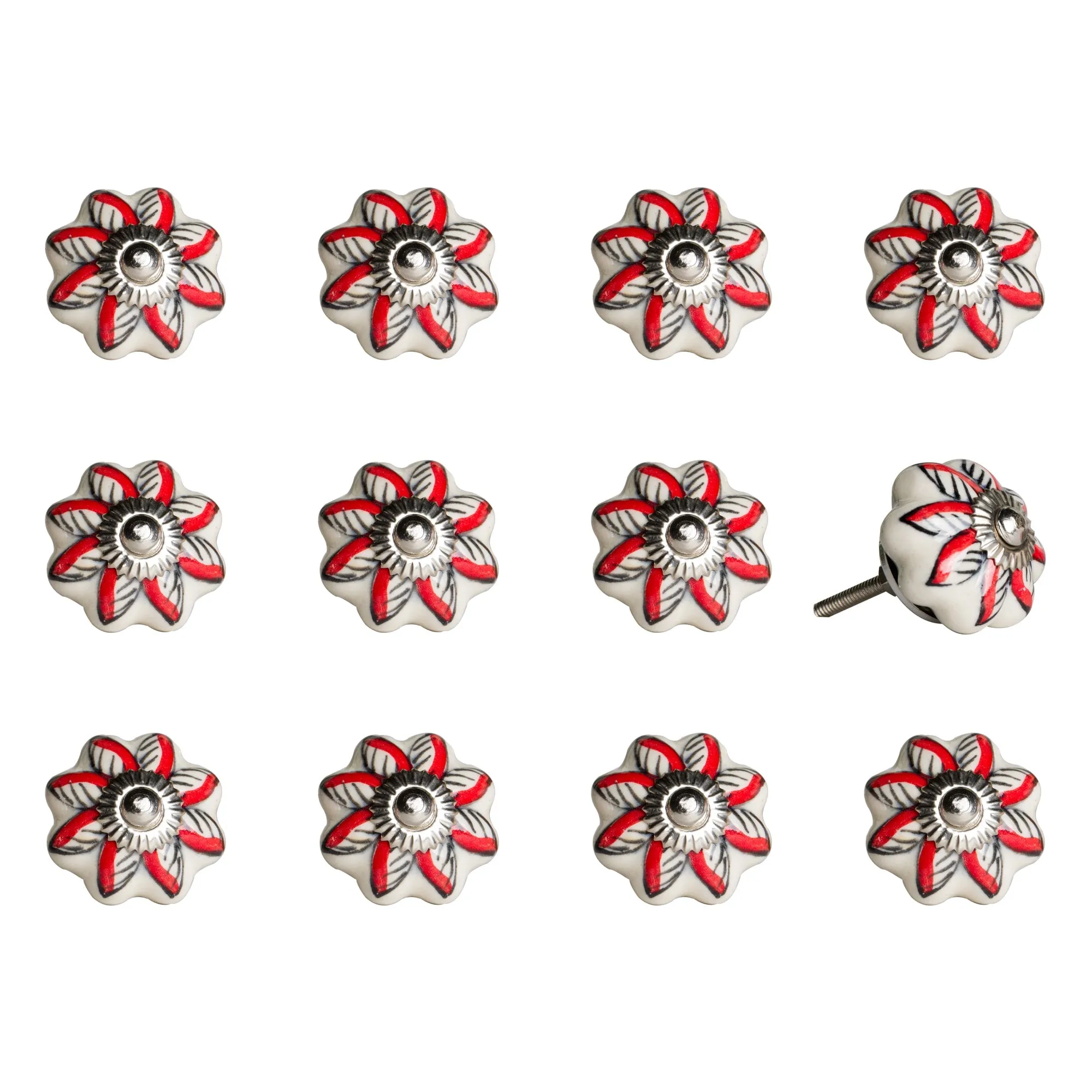 Knob-It Home Decor Classic Cabinet & Drawer Knobs-White/Red/Silver
