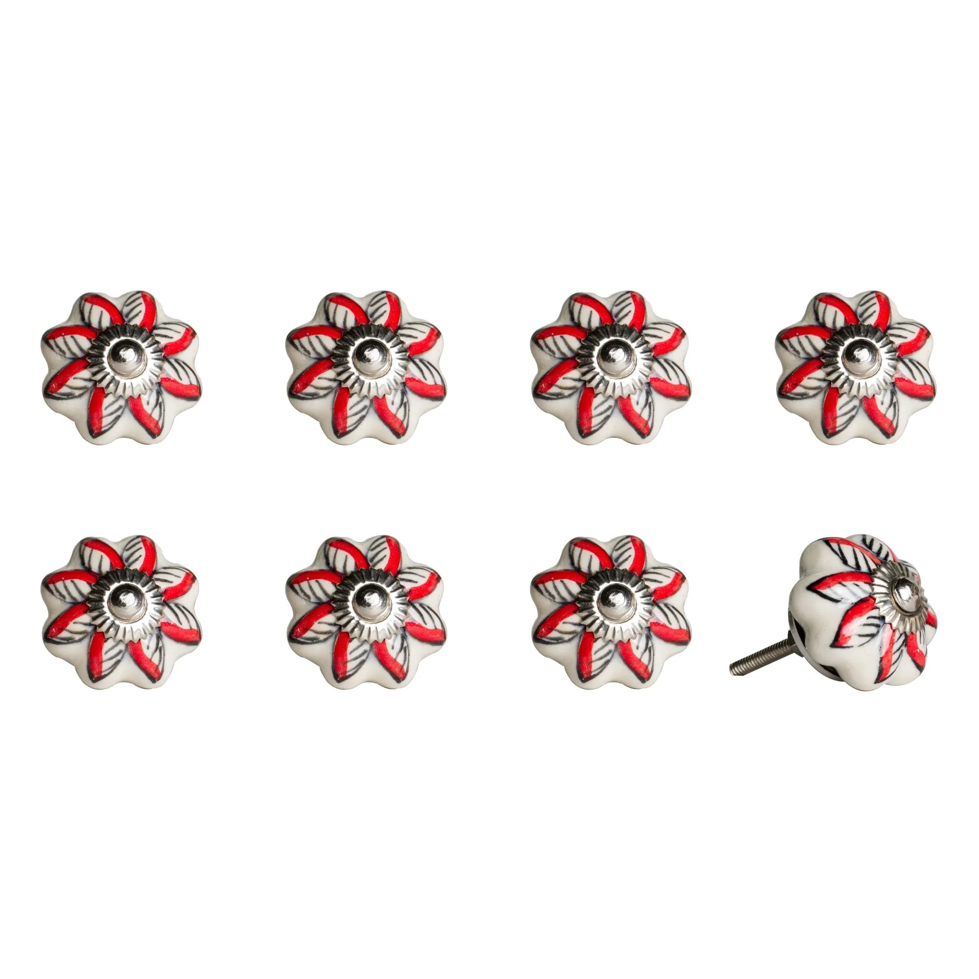 Knob-It Home Decor Classic Cabinet & Drawer Knobs-White/Red/Silver