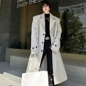 Korean Style Men's Trench Mid Length Loose Casual Single Breasted Patchwork Outerwear Male Winter Clothing 9C3591