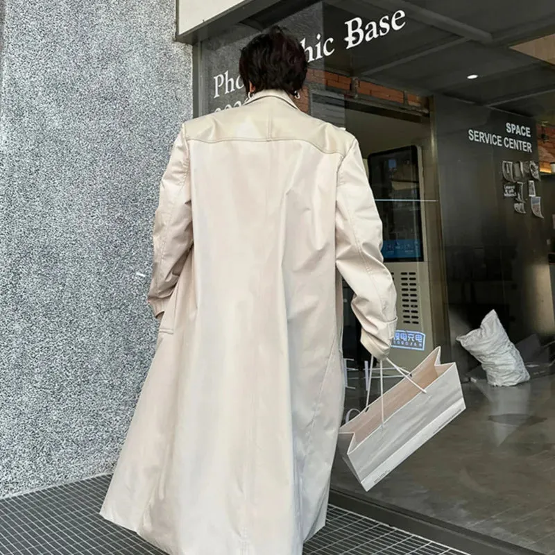Korean Style Men's Trench Mid Length Loose Casual Single Breasted Patchwork Outerwear Male Winter Clothing 9C3591