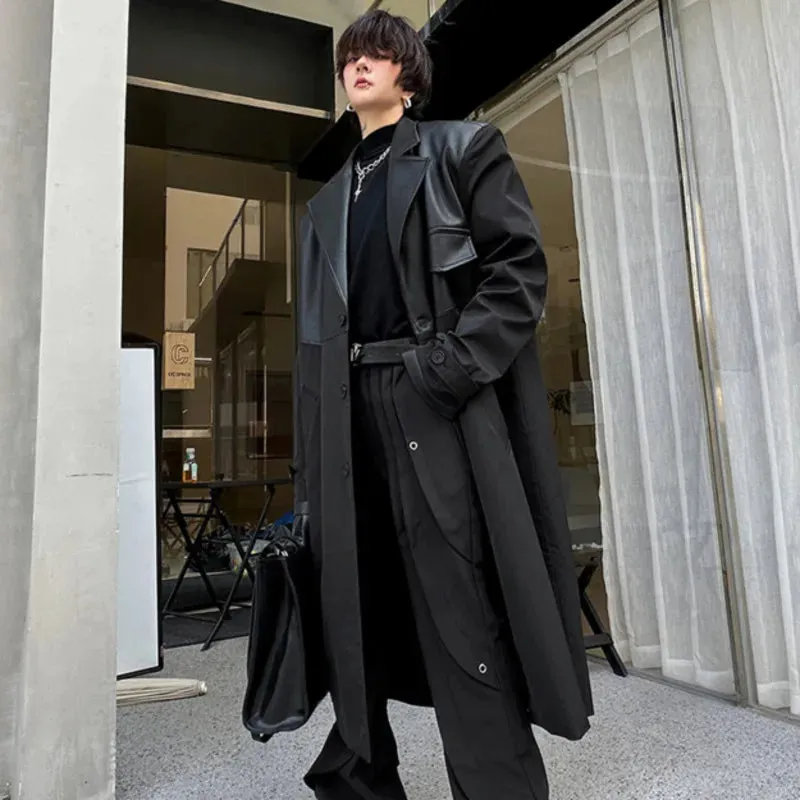 Korean Style Men's Trench Mid Length Loose Casual Single Breasted Patchwork Outerwear Male Winter Clothing 9C3591