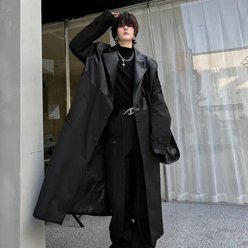 Korean Style Men's Trench Mid Length Loose Casual Single Breasted Patchwork Outerwear Male Winter Clothing 9C3591