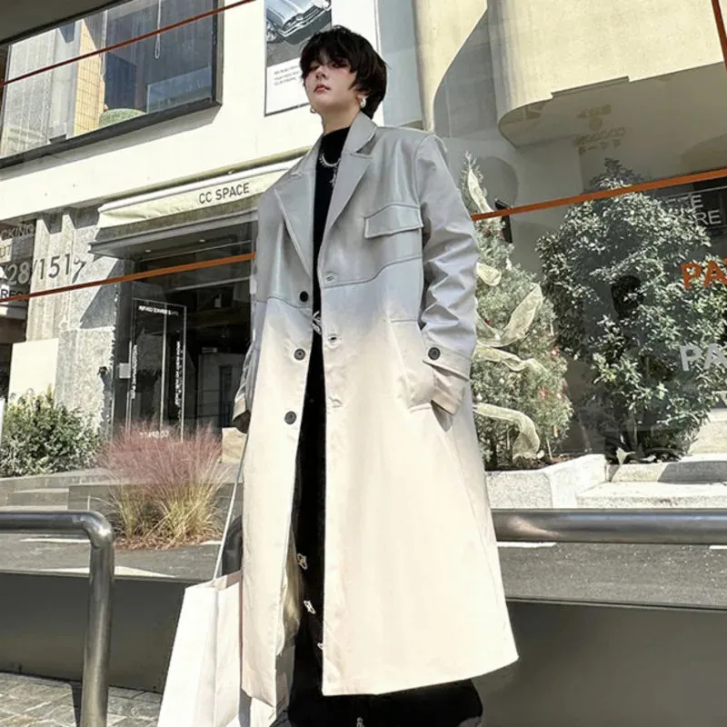 Korean Style Men's Trench Mid Length Loose Casual Single Breasted Patchwork Outerwear Male Winter Clothing 9C3591