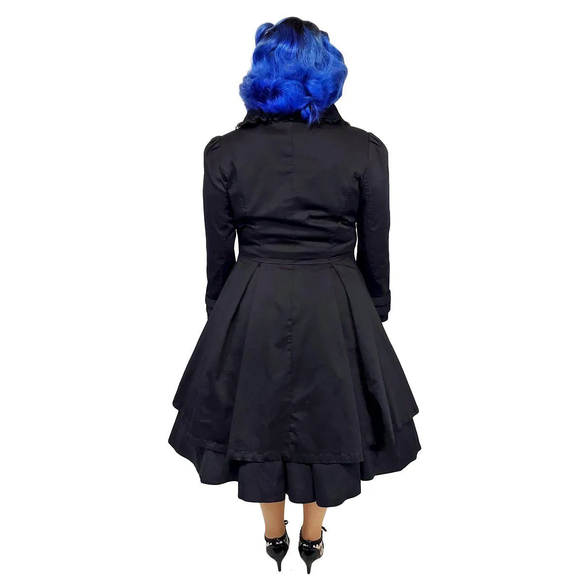 Lace Trim Swing Coat in Black