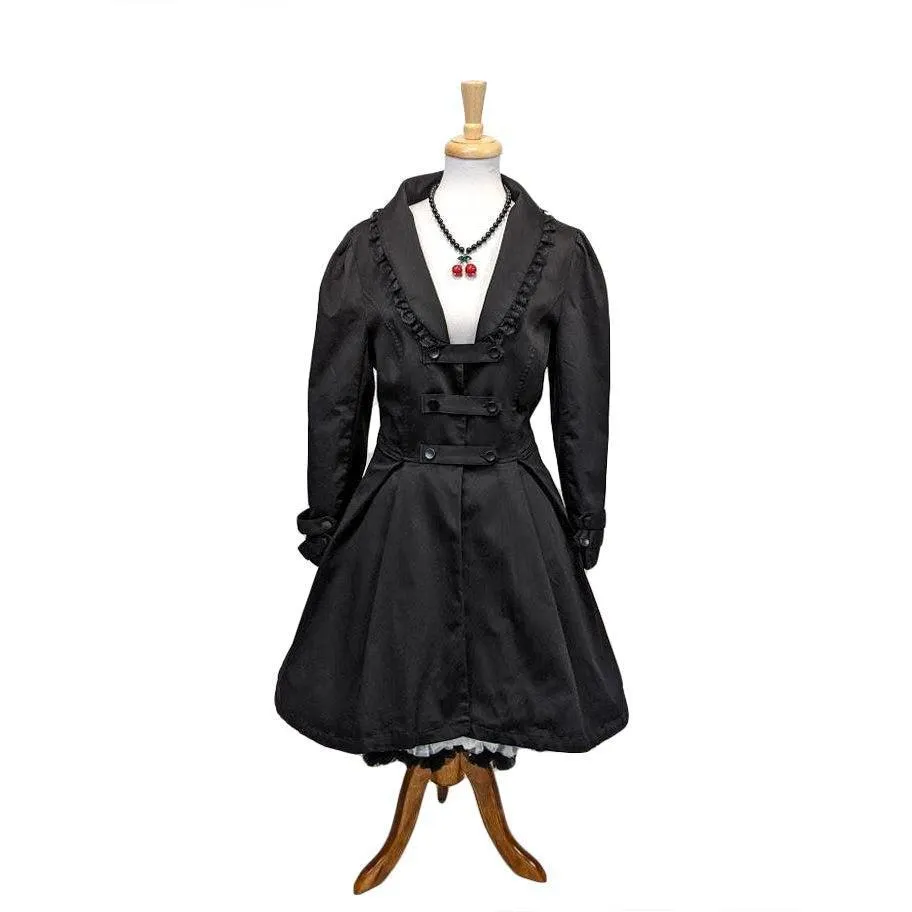 Lace Trim Swing Coat in Black