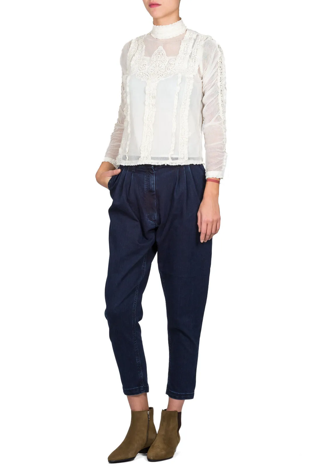 Lace-Trim Tulle Top