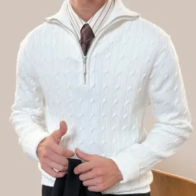 Lapel Zipper Knitted Men Sweater