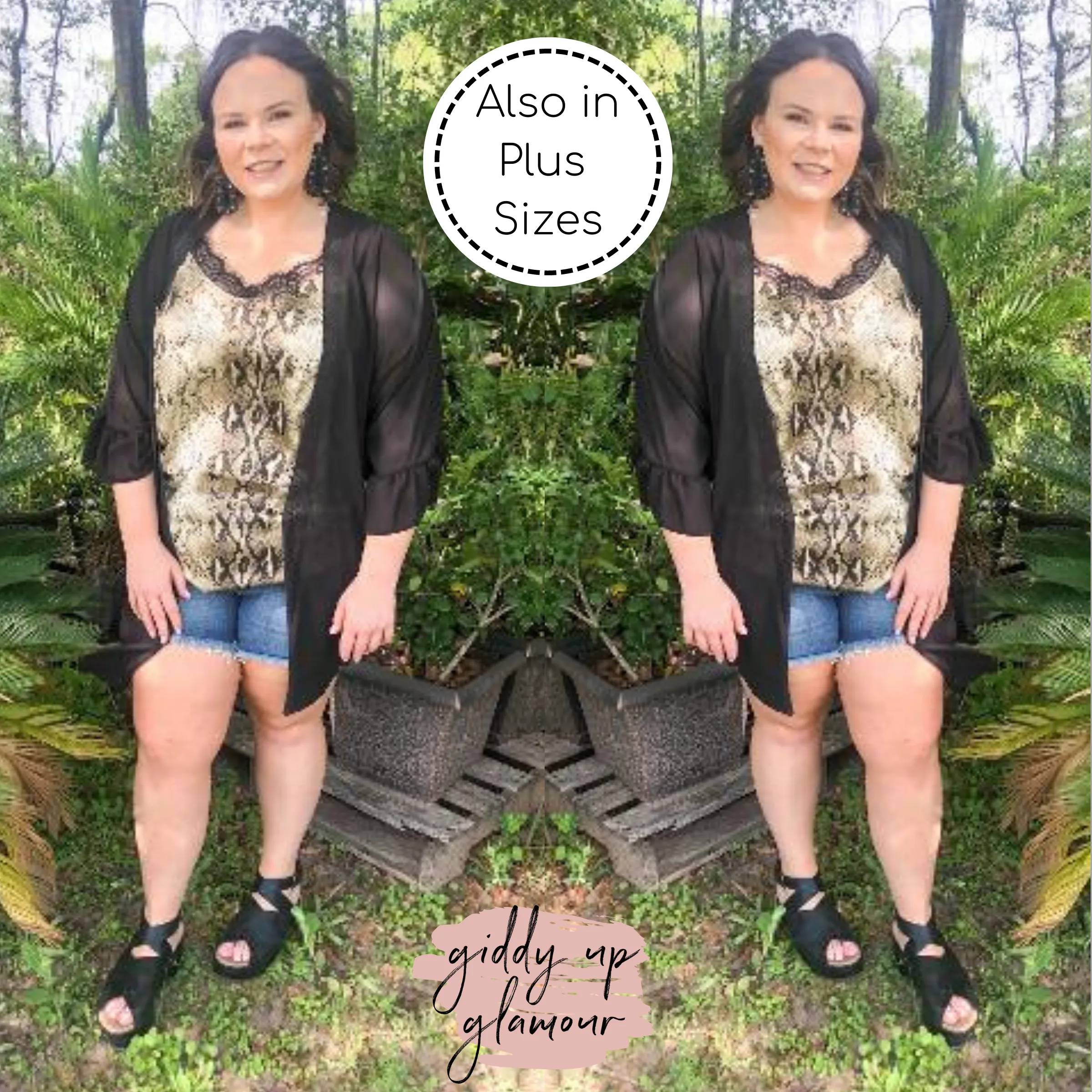 Last Chance Size Medium & 2XL | Is It Fate Snakeskin Camisole with Lace Trim in Taupe