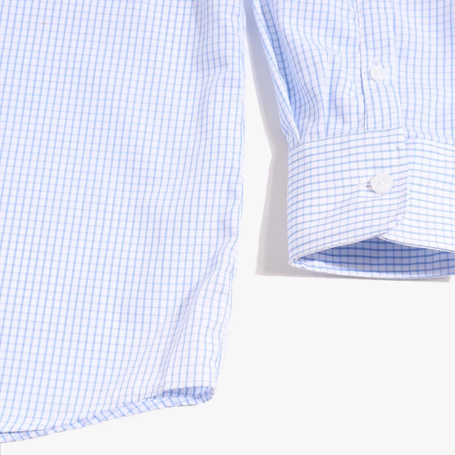 Light Blue-White Grid Check Easy-Care Dress Shirt