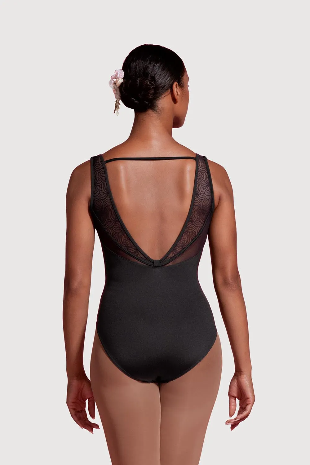 LM53099 - Mirella Deep V Mesh Panelled Back Womens Tank Leotard