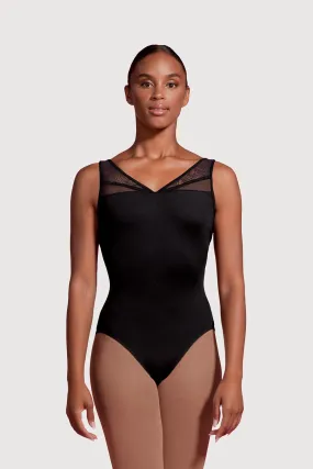 LM53099 - Mirella Deep V Mesh Panelled Back Womens Tank Leotard