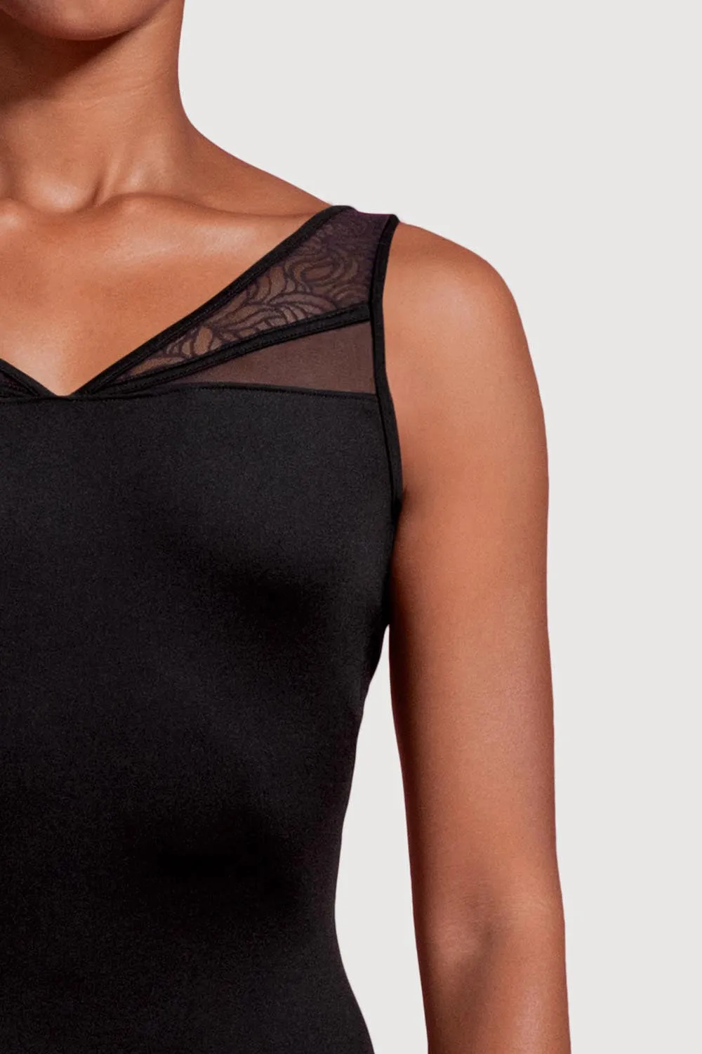 LM53099 - Mirella Deep V Mesh Panelled Back Womens Tank Leotard