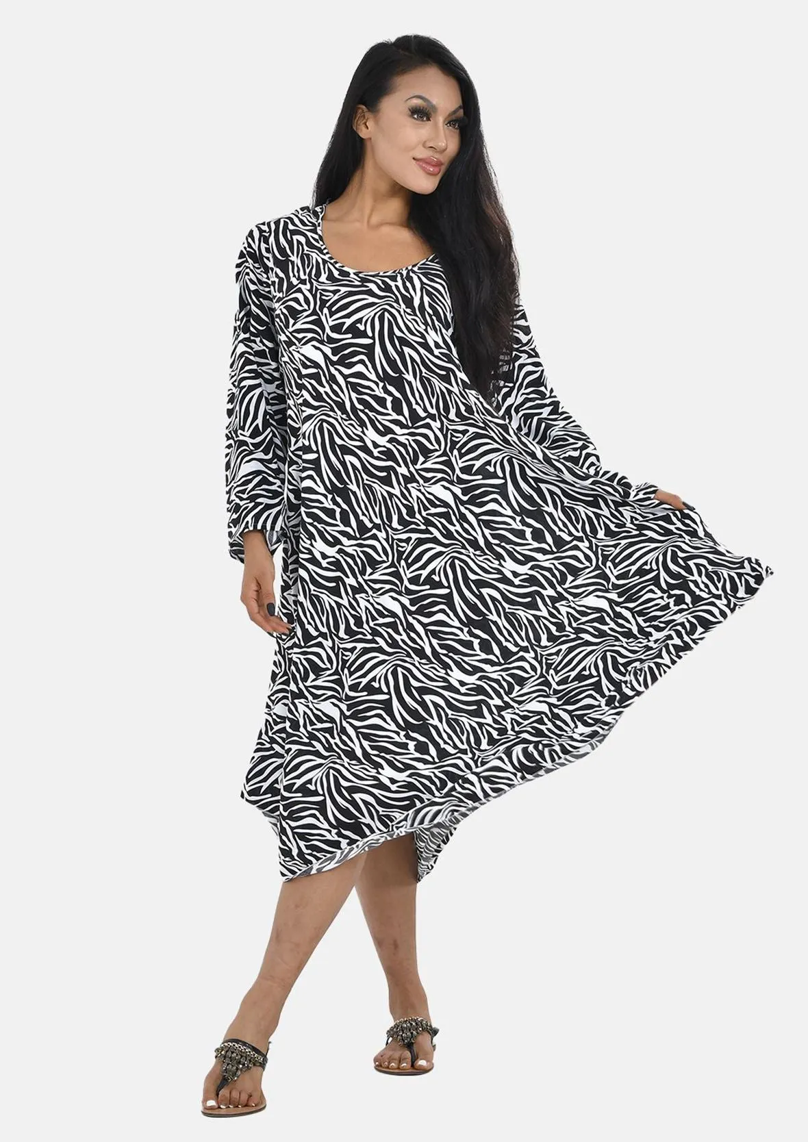 Long Sleeves Printed Midi Dress