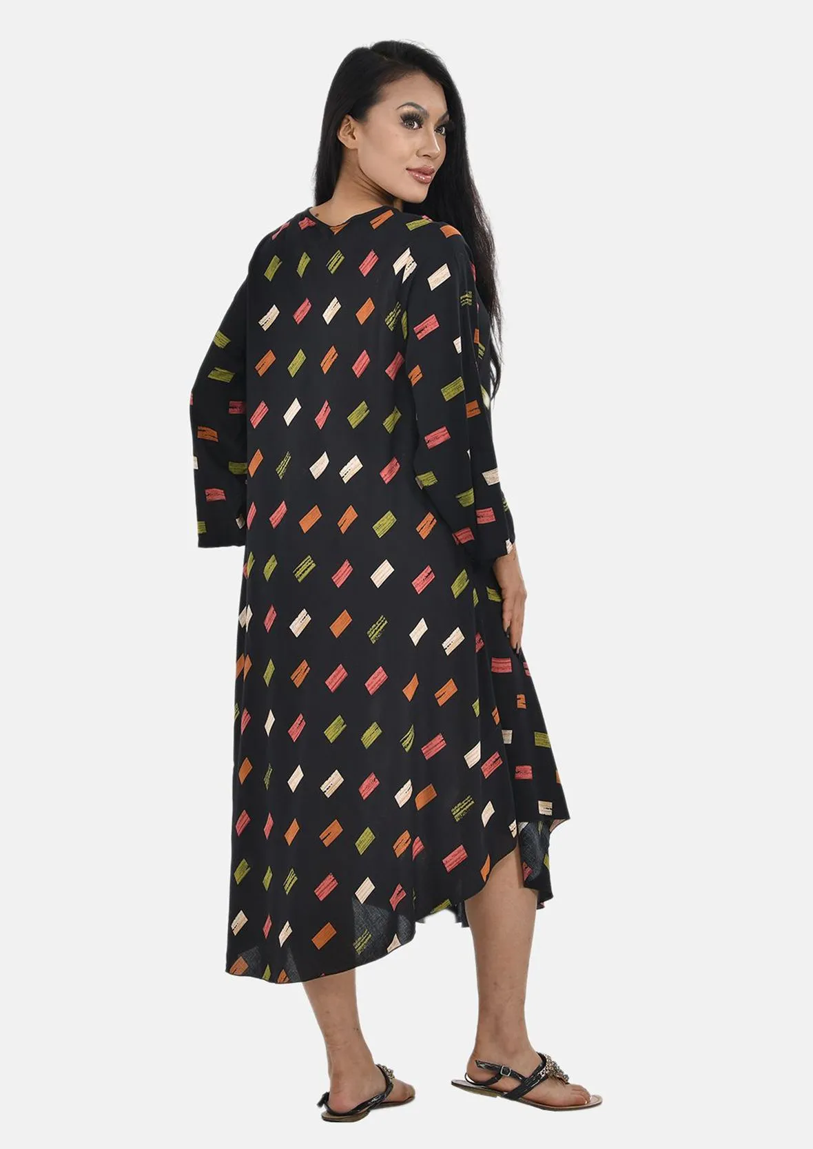 Long Sleeves Printed Midi Dress
