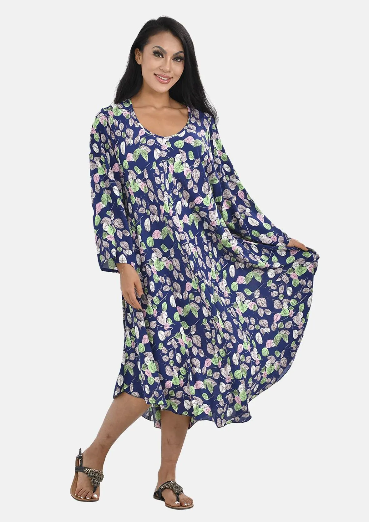 Long Sleeves Printed Midi Dress