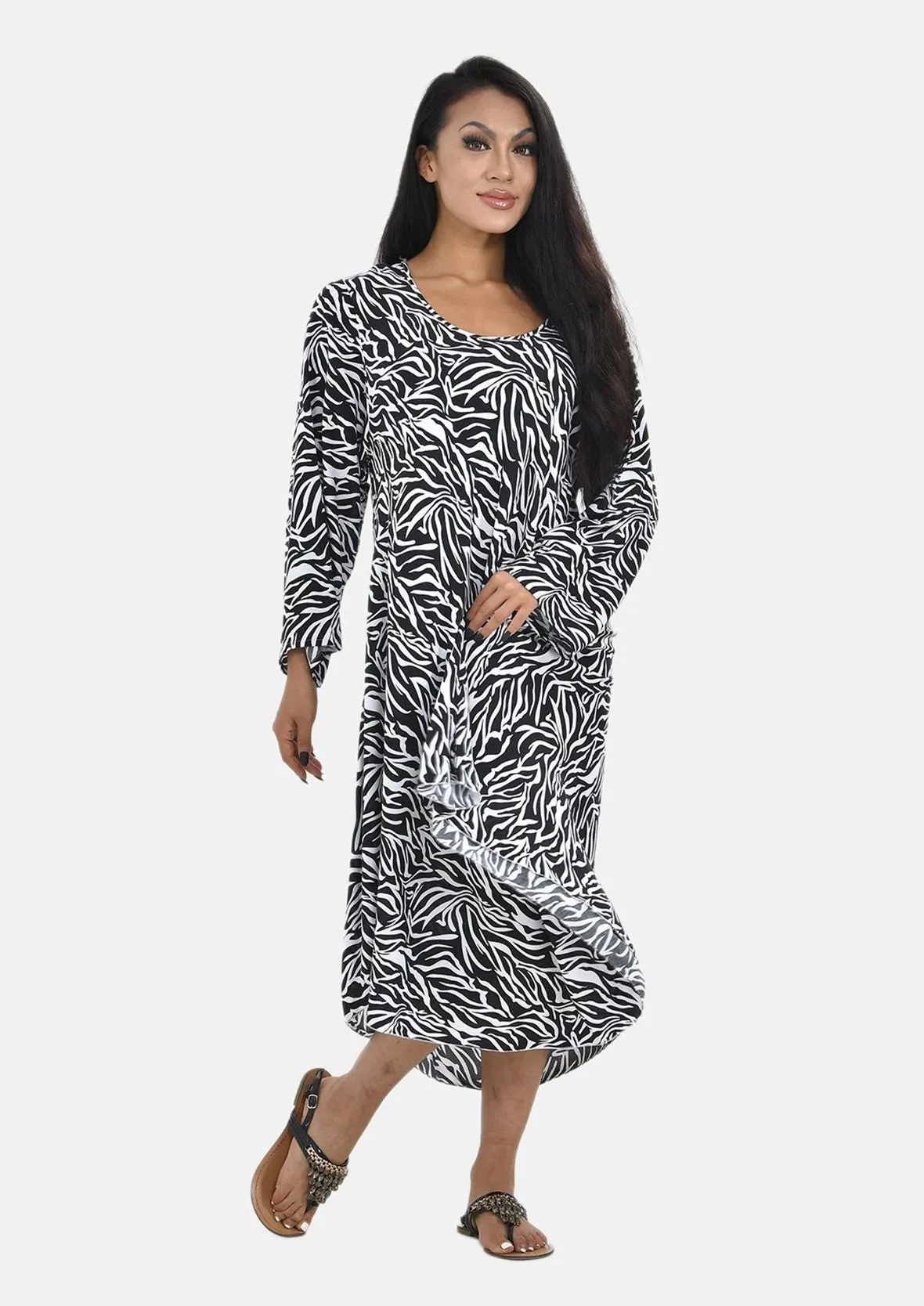 Long Sleeves Printed Midi Dress
