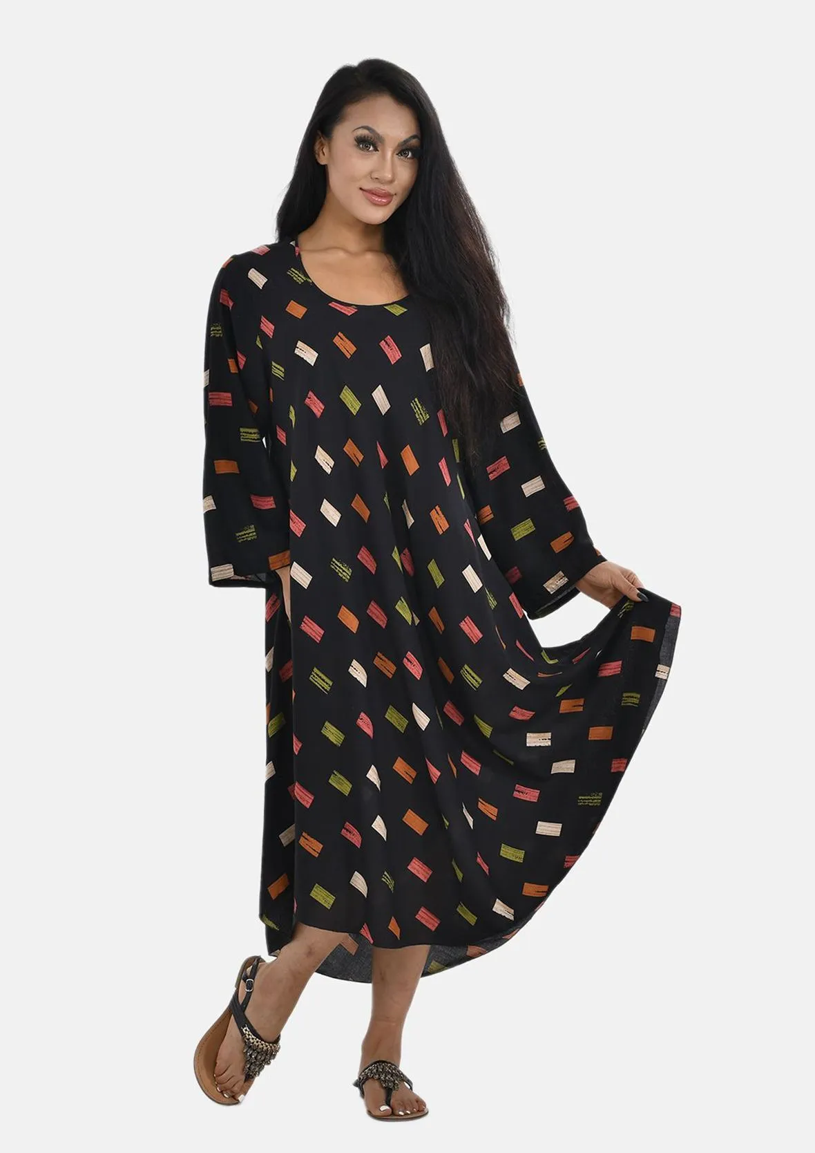Long Sleeves Printed Midi Dress