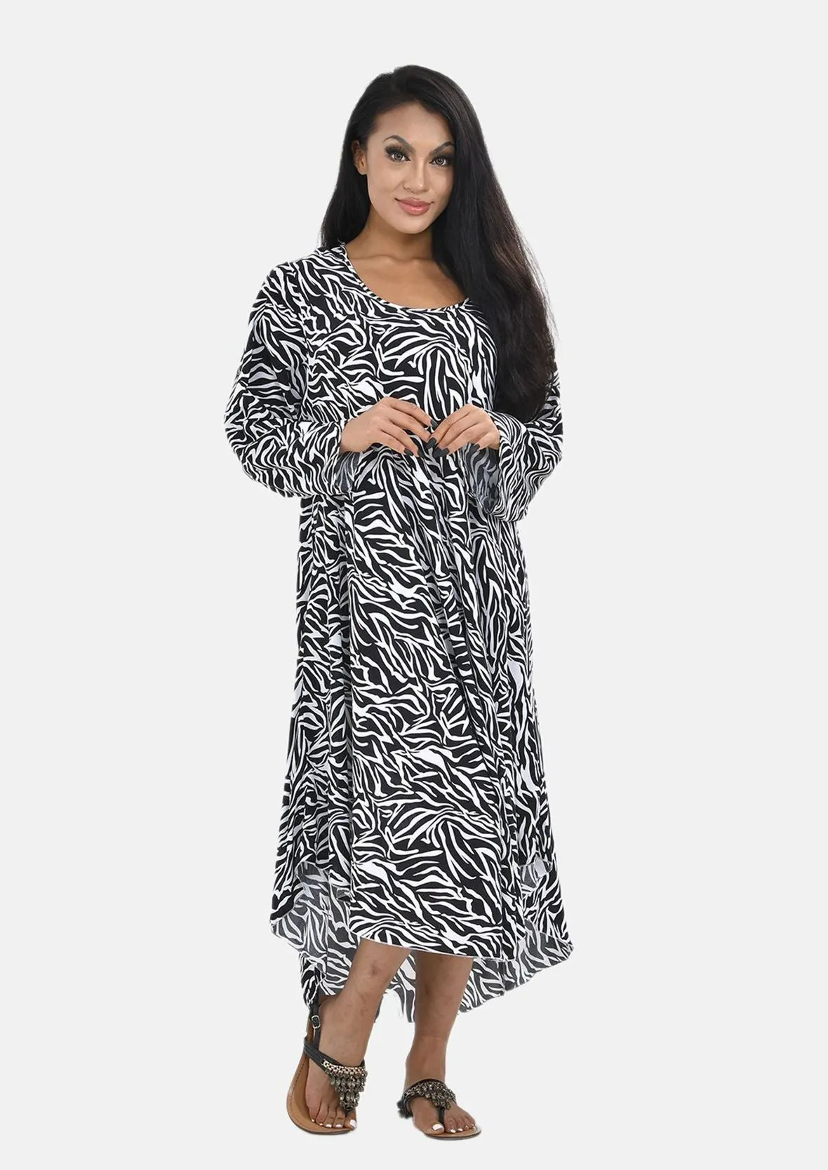 Long Sleeves Printed Midi Dress