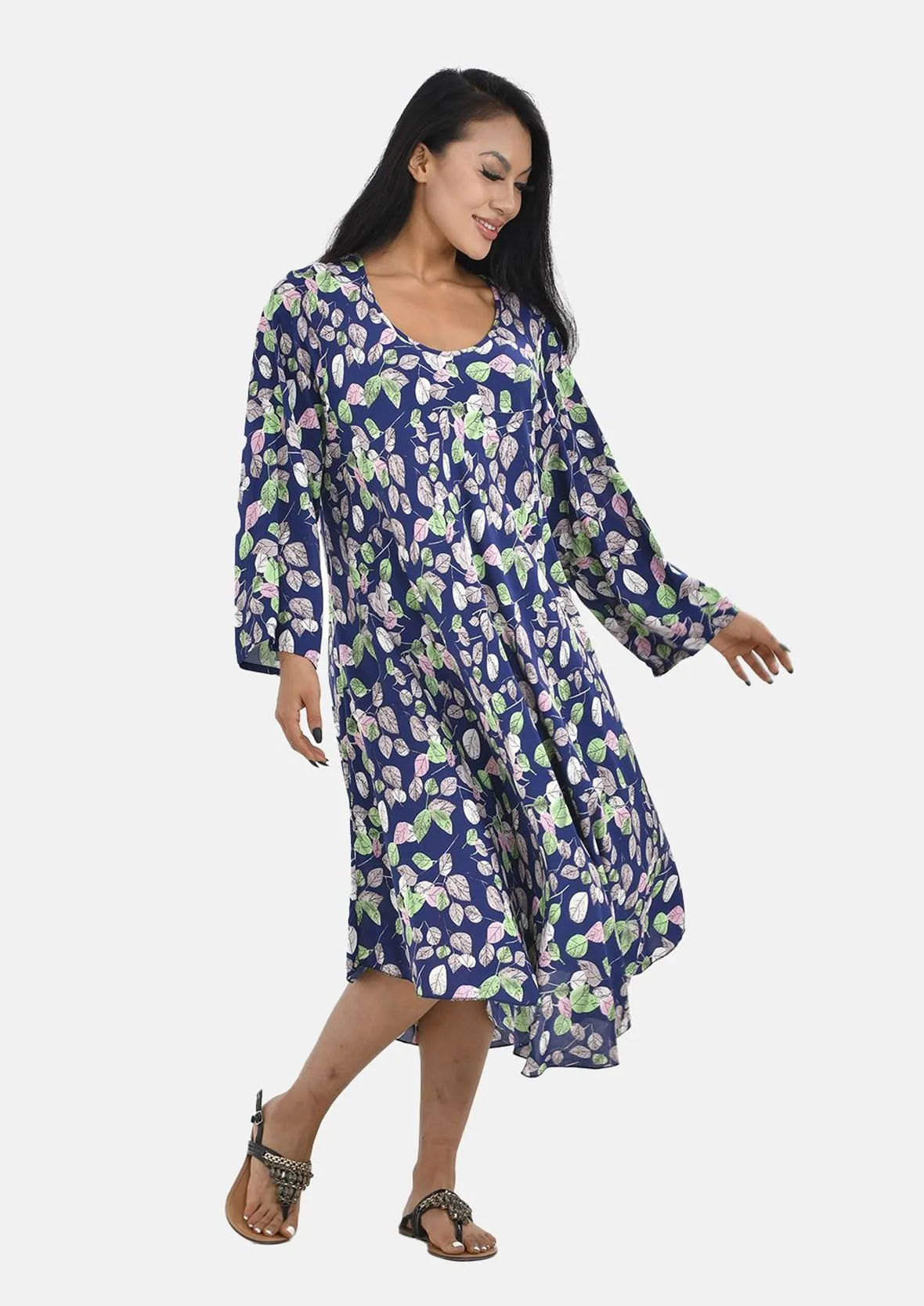 Long Sleeves Printed Midi Dress