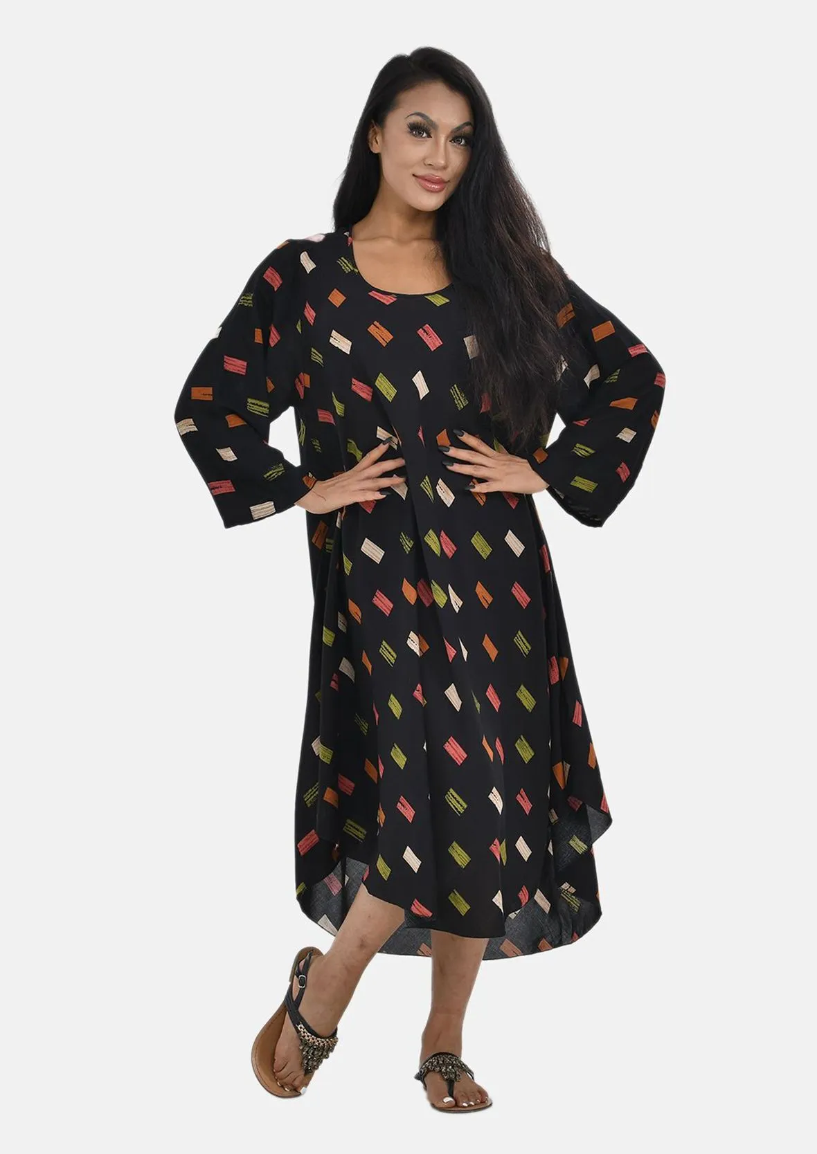 Long Sleeves Printed Midi Dress