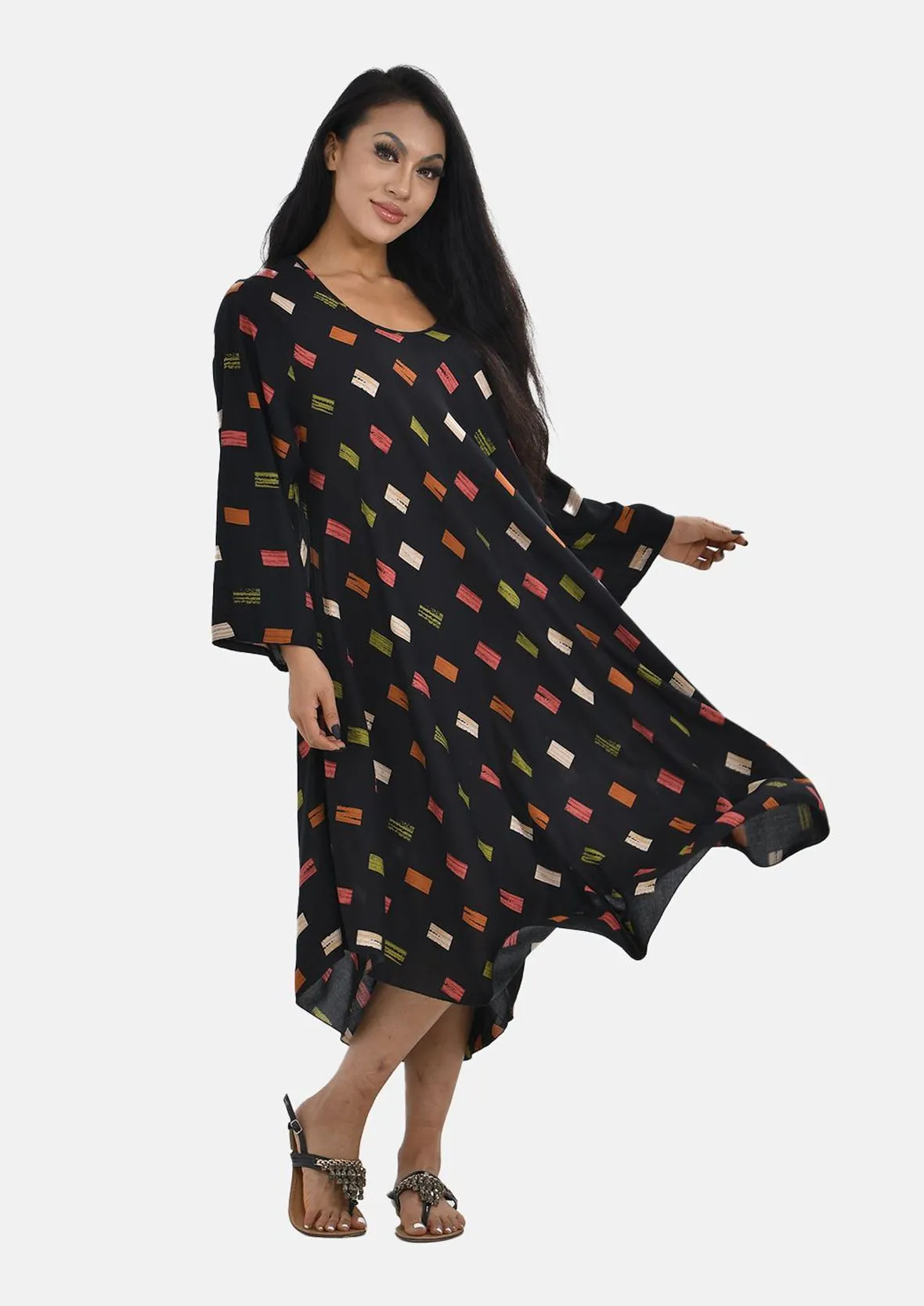 Long Sleeves Printed Midi Dress