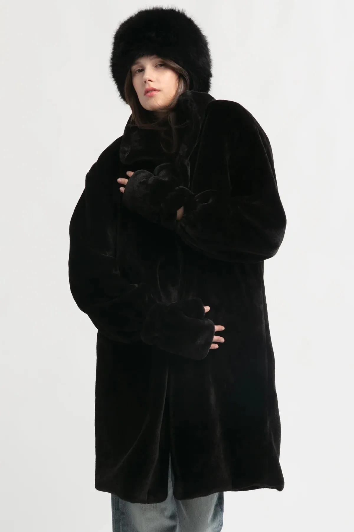 Look By M Shearling Stand Collar Coat SM2445