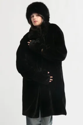 Look By M Shearling Stand Collar Coat SM2445