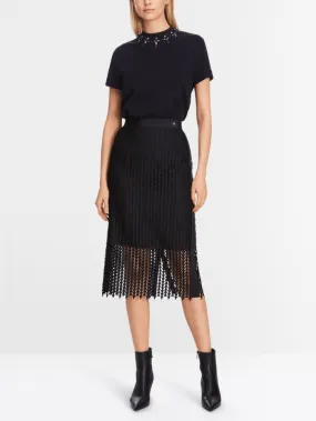 Marc Cain Collections Openwork Midi Skirt In Midnight Blue XC 71.10 W36 COL 395
