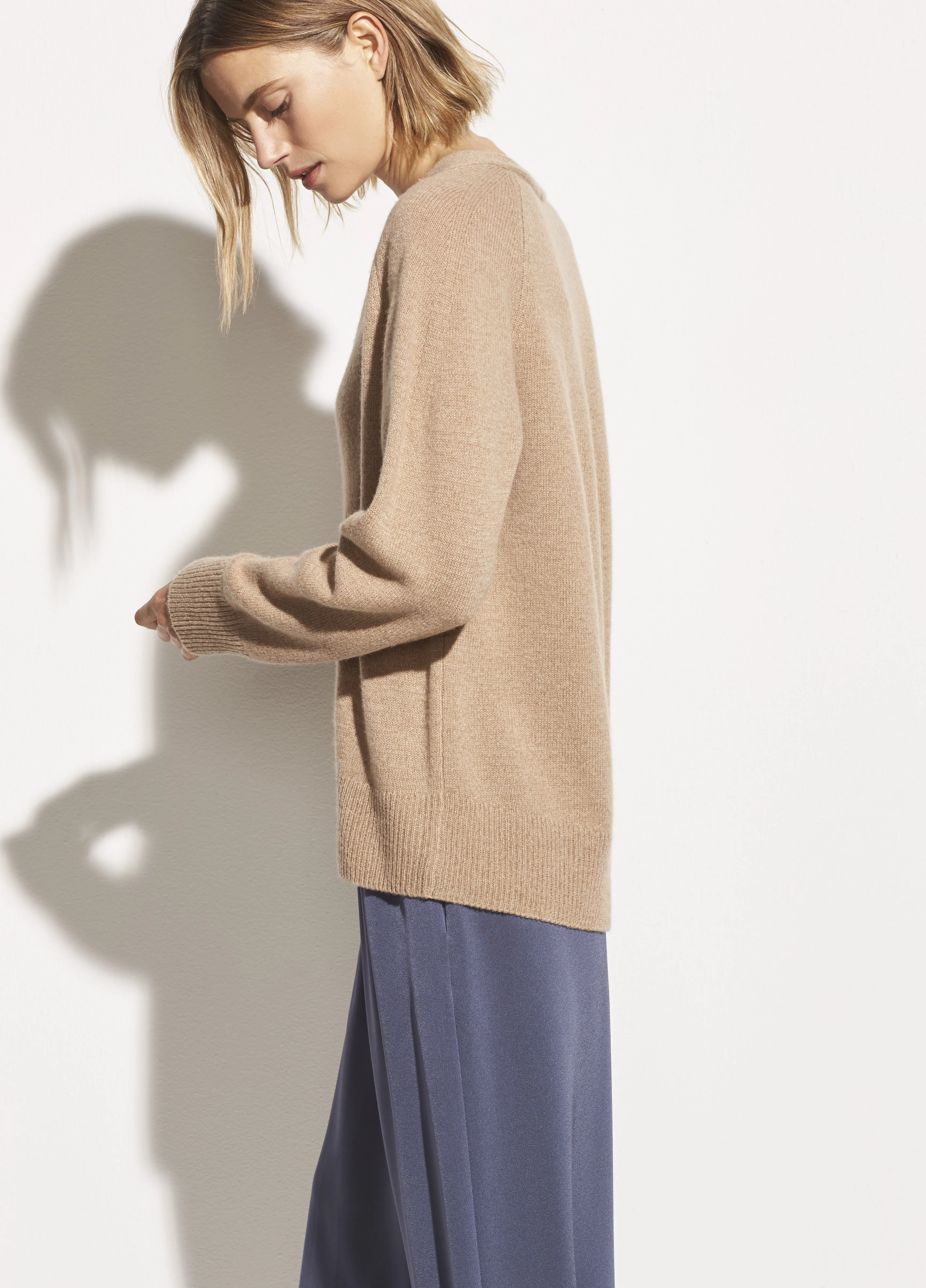 Marled Wool Cashmere V-Neck in Dune