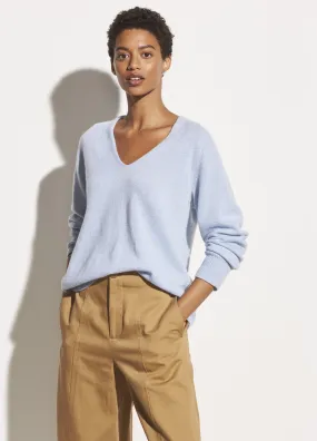 Marled Wool Cashmere V-Neck in Powder Blue