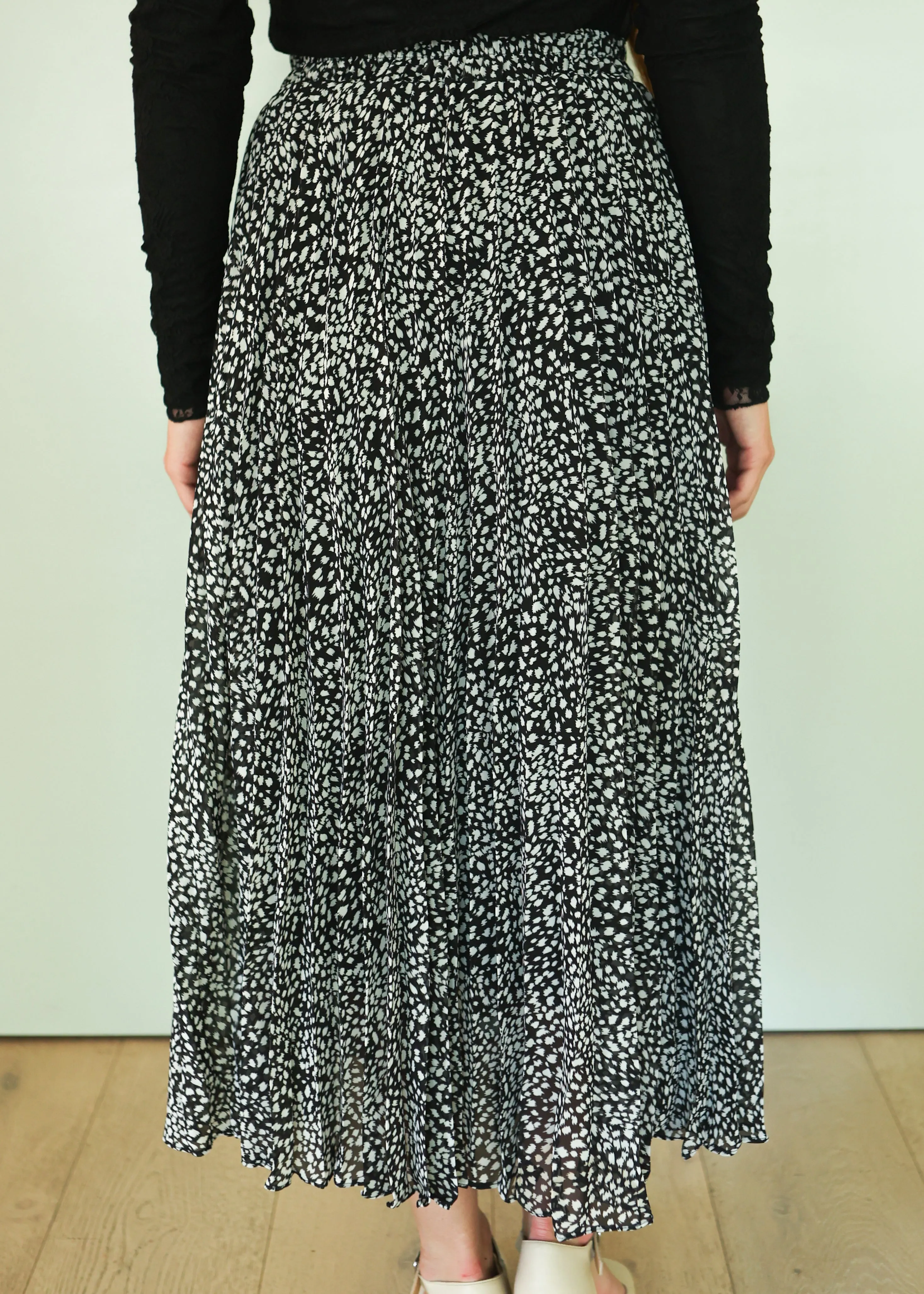 Maya Pleated Black Cheetah Print Midi Skirt