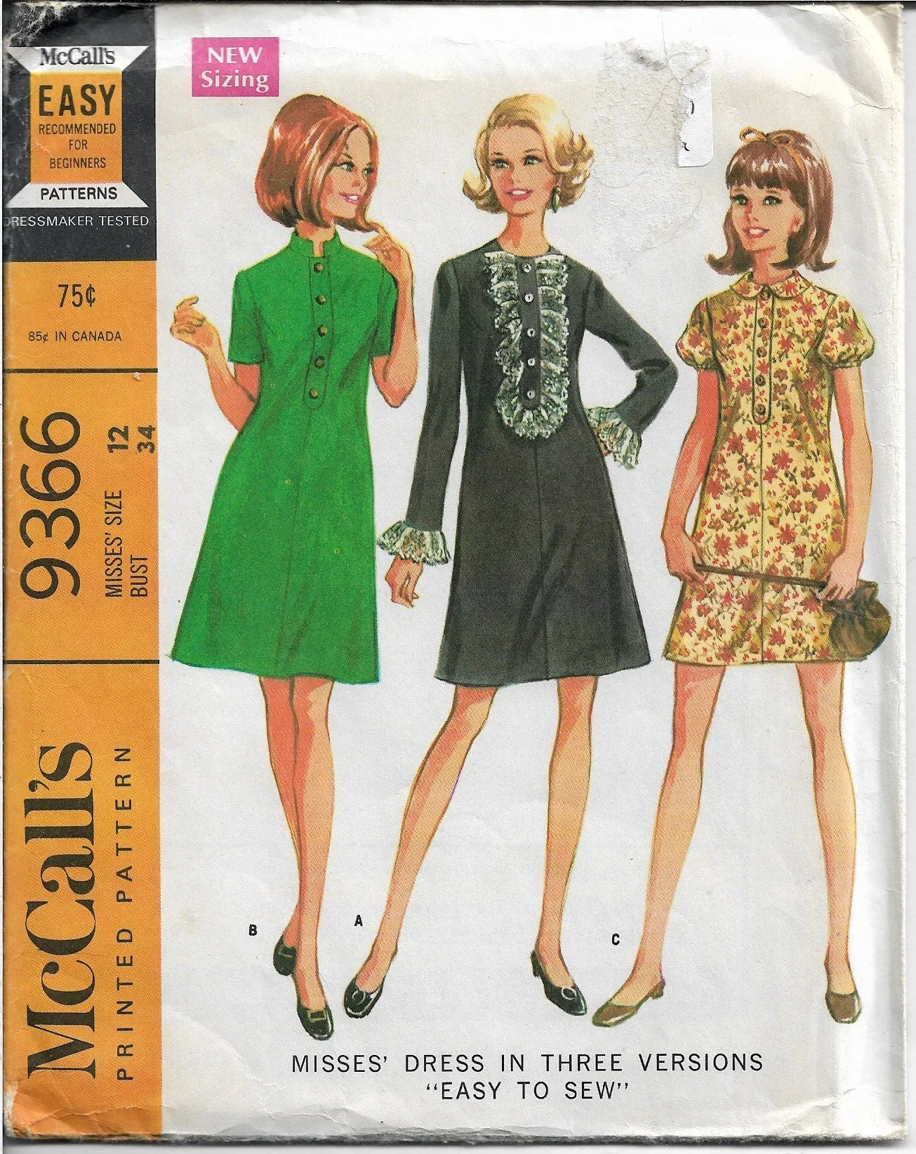 McCalls 9366 Ladies Dress Easy To Sew Vintage Sewing Pattern 1960s