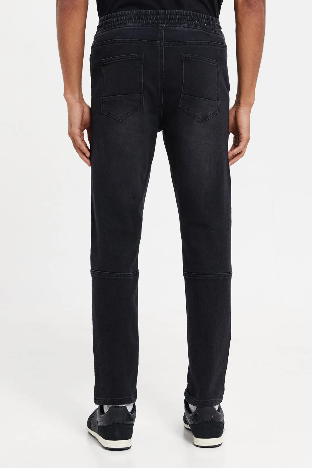 Men Charcoal Knit Denim Joggers