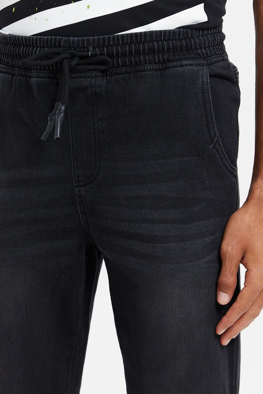 Men Charcoal Knit Denim Joggers