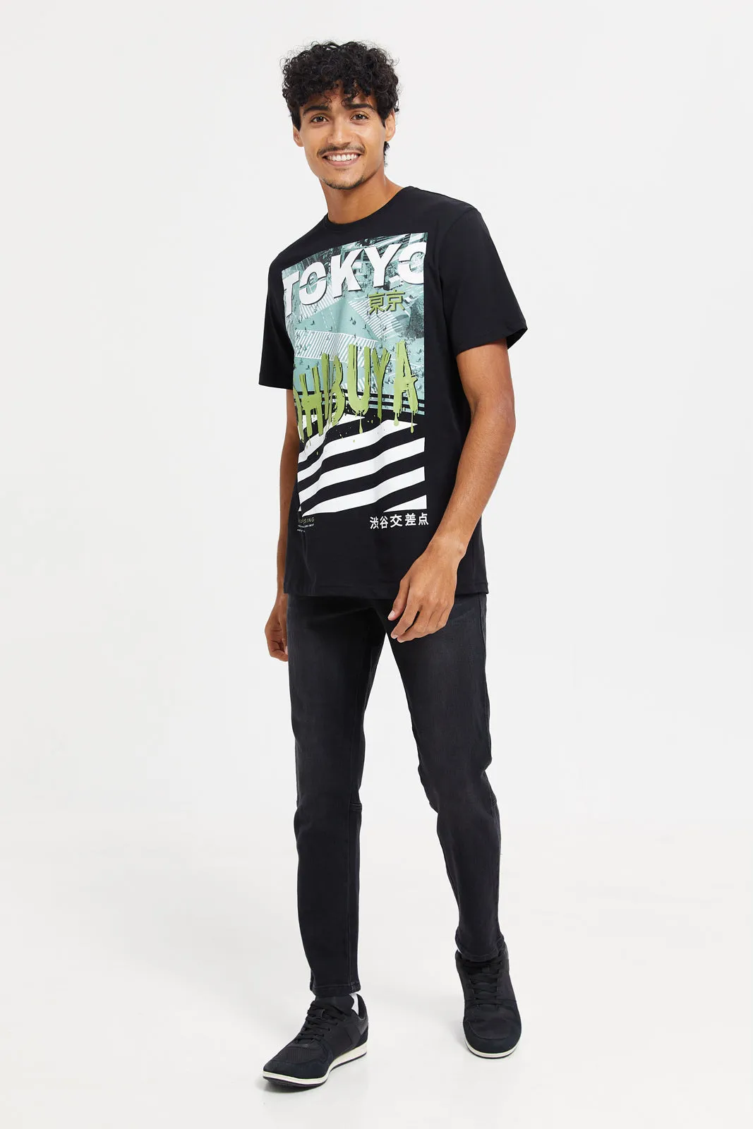 Men Charcoal Knit Denim Joggers