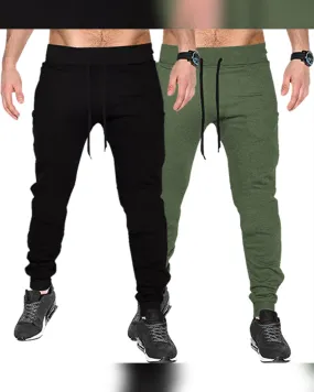 Men Cuff Ankle Plain Joggers Combo (Pack of 2) | black | olivegreen