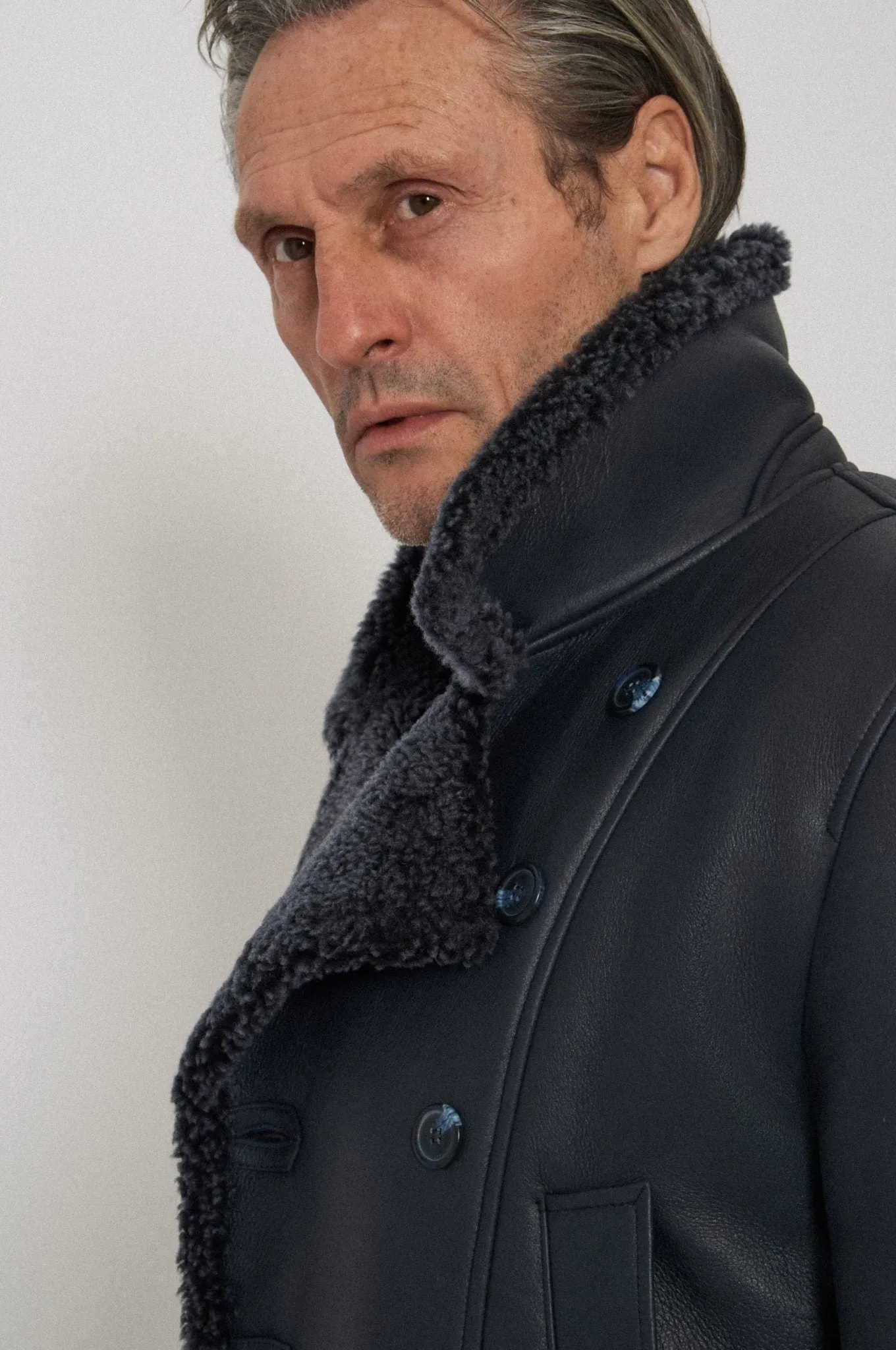 Men's Black Classic Faux Fur Style Leather Coat by TJS