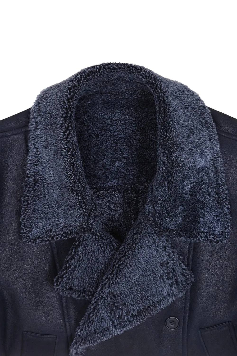 Men's Black Classic Faux Fur Style Leather Coat by TJS