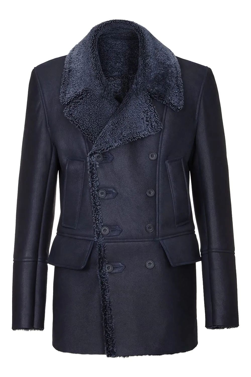 Men's Black Classic Faux Fur Style Leather Coat by TJS