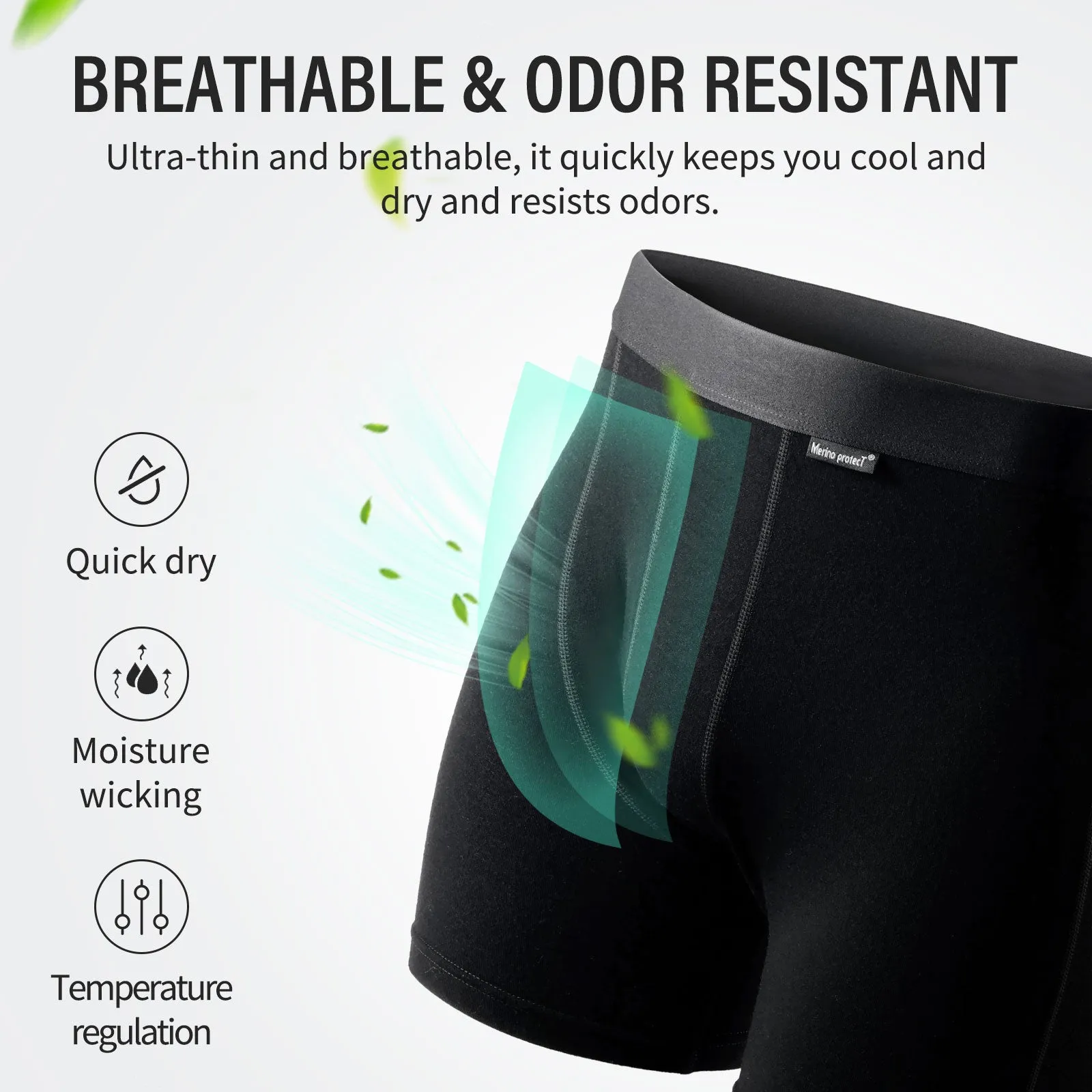 Men's Merino 180g Underwear Boxer Briefs Black