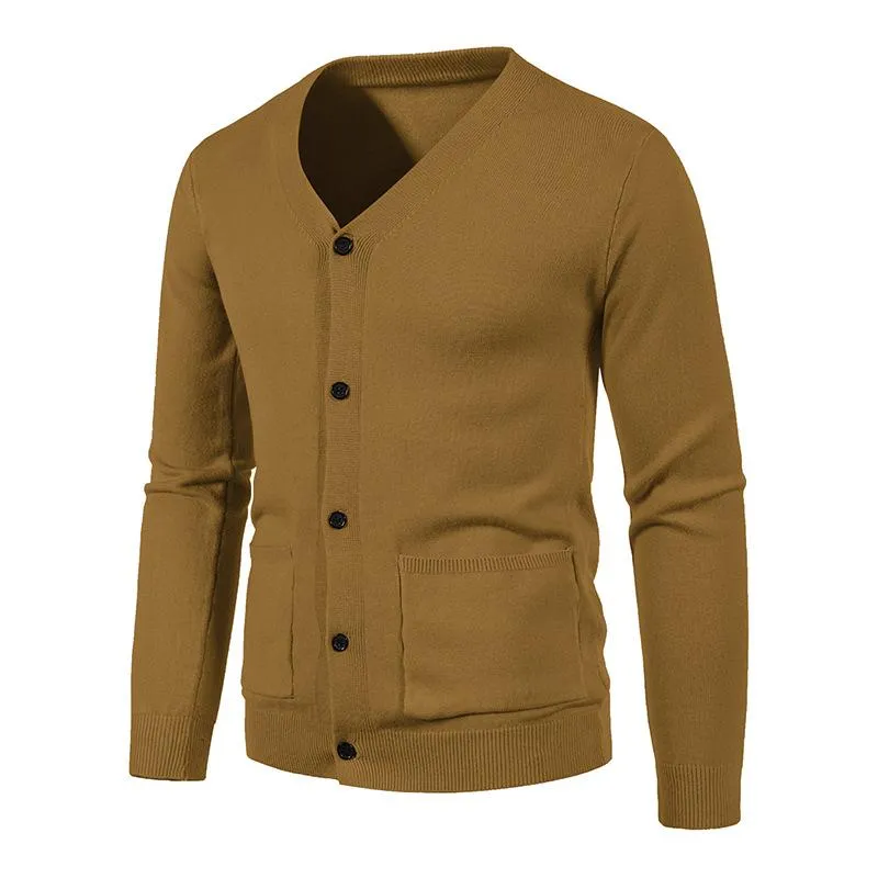 Men's Solid Color V Neck Cardigan Knitted Sweater 73086003YM
