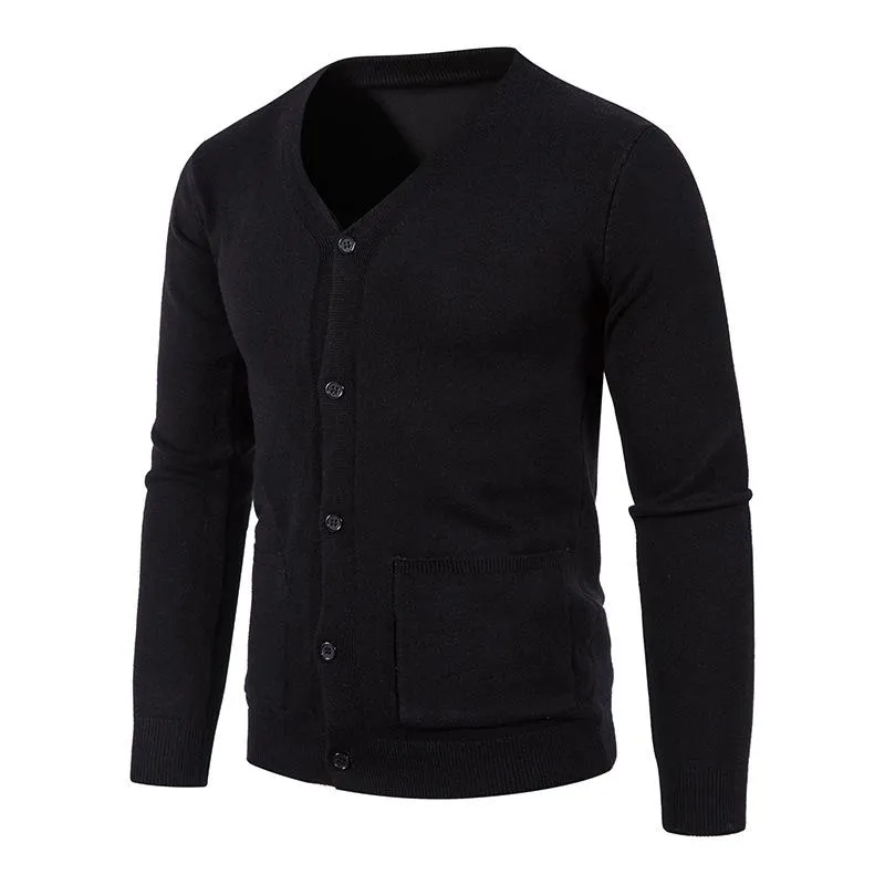 Men's Solid Color V Neck Cardigan Knitted Sweater 73086003YM