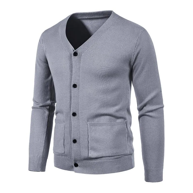 Men's Solid Color V Neck Cardigan Knitted Sweater 73086003YM