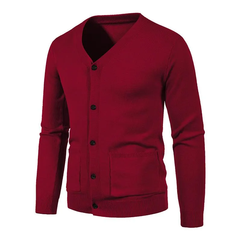 Men's Solid Color V Neck Cardigan Knitted Sweater 73086003YM