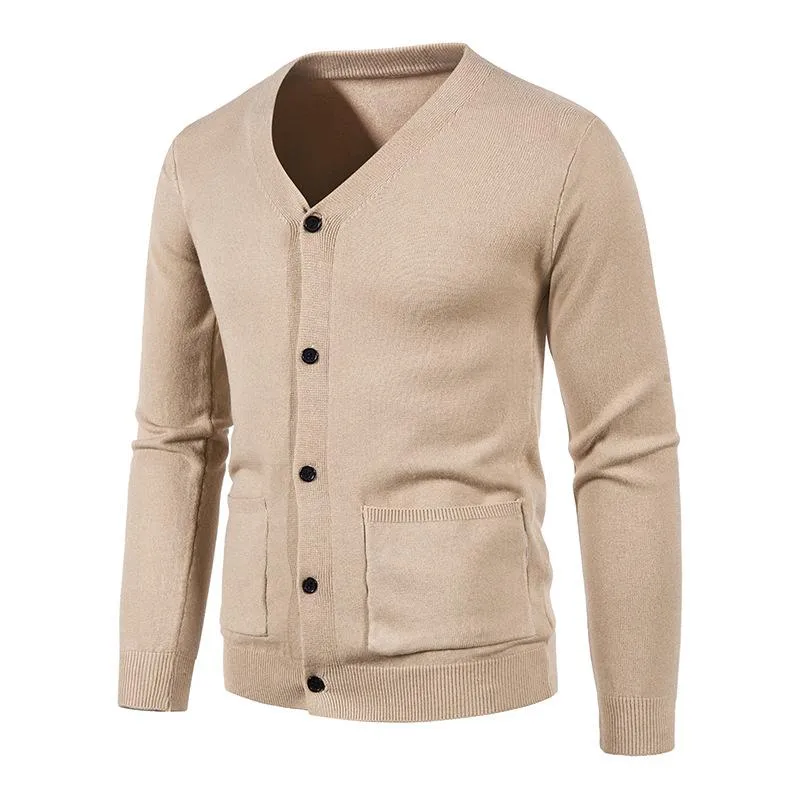 Men's Solid Color V Neck Cardigan Knitted Sweater 73086003YM