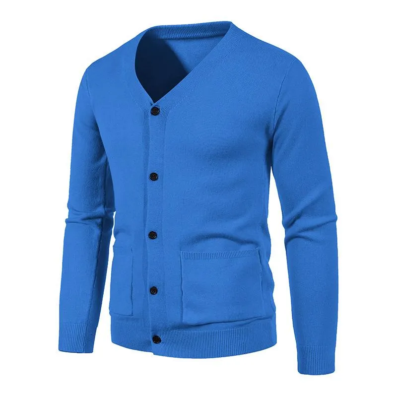 Men's Solid Color V Neck Cardigan Knitted Sweater 73086003YM