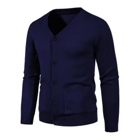Men's Solid Color V Neck Cardigan Knitted Sweater 73086003YM